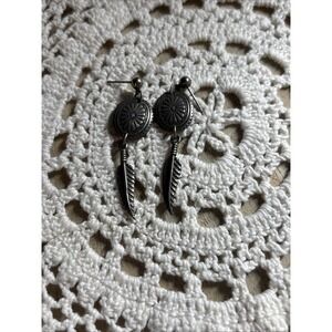 Vintage Pewter Dangle Post Earrings With Pewter Feather.
